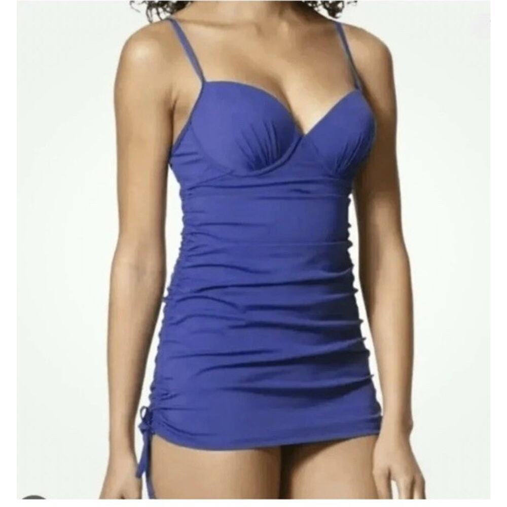 Spanx Love Your Assets Size S Swim Suit PUSH-UP Ruched Sides One Piece BLUE